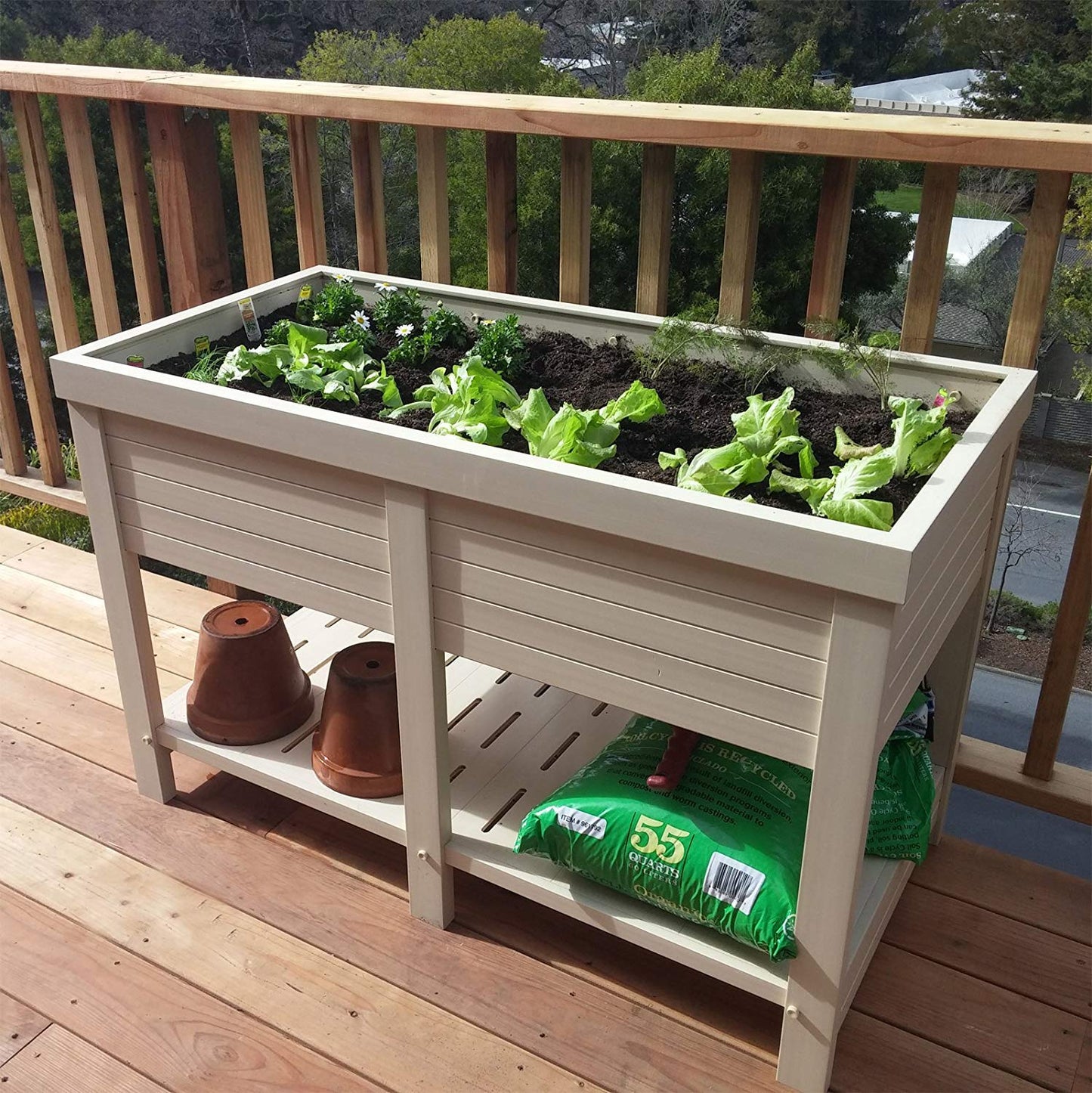 New Age Garden 48" Wide Elevated Planter Box, Raised Garden Bed for Flowers, Herbs & Vegetables, Durable, UV Resistant, Paintable and Easy to Assemble.