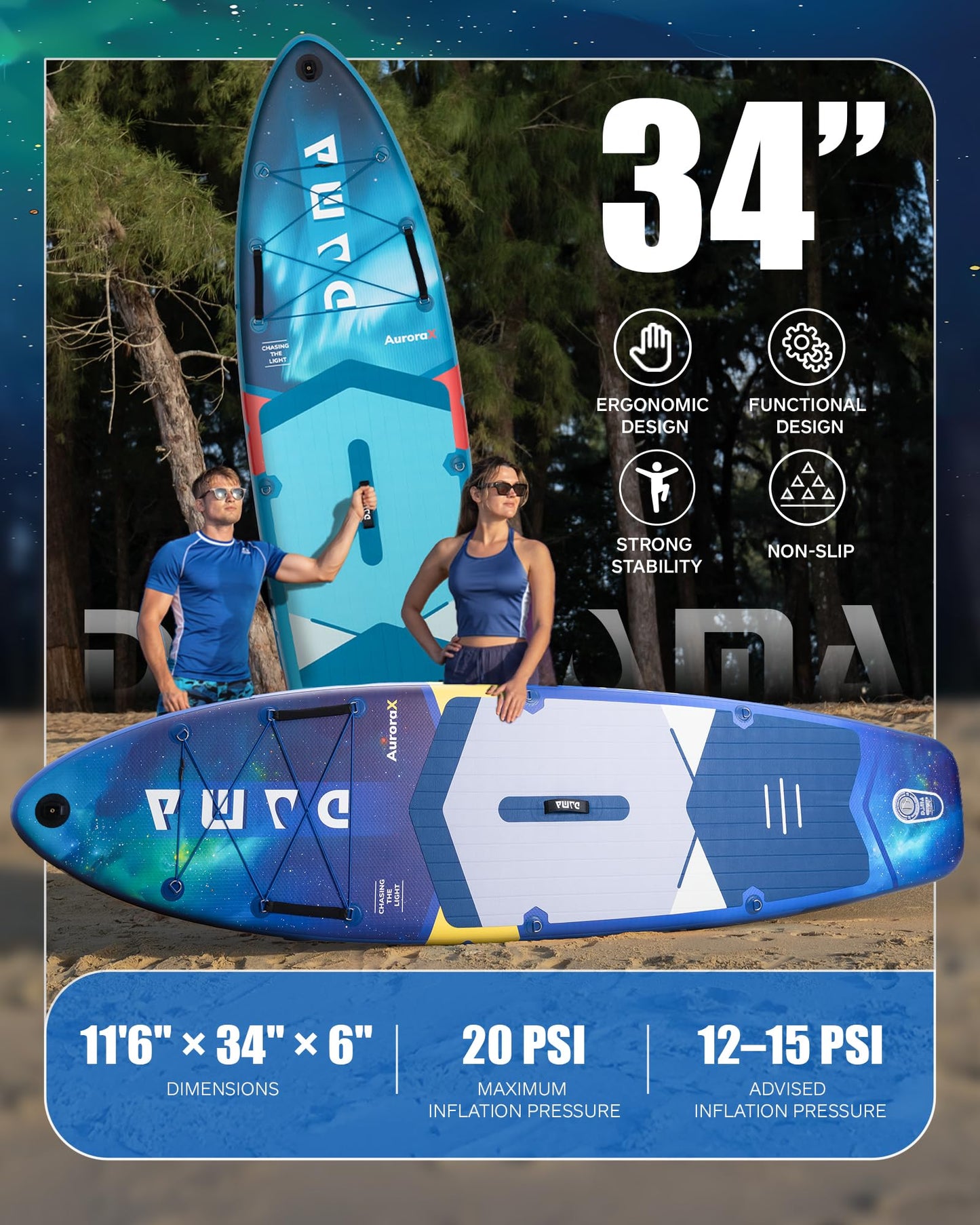 DAMA Stand Up Paddle Board for Family Use on Lakes, Rivers and Coastal Waters, Extra Wide All-Around Design, 11'6" x 34" x 6", 450 lbs Capacity, Stable for Beginners, 2+1 People and Pets