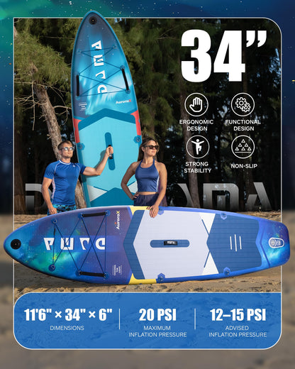 DAMA Stand Up Paddle Board for Family Use on Lakes, Rivers and Coastal Waters, Extra Wide All-Around Design, 11'6" x 34" x 6", 450 lbs Capacity, Stable for Beginners, 2+1 People and Pets