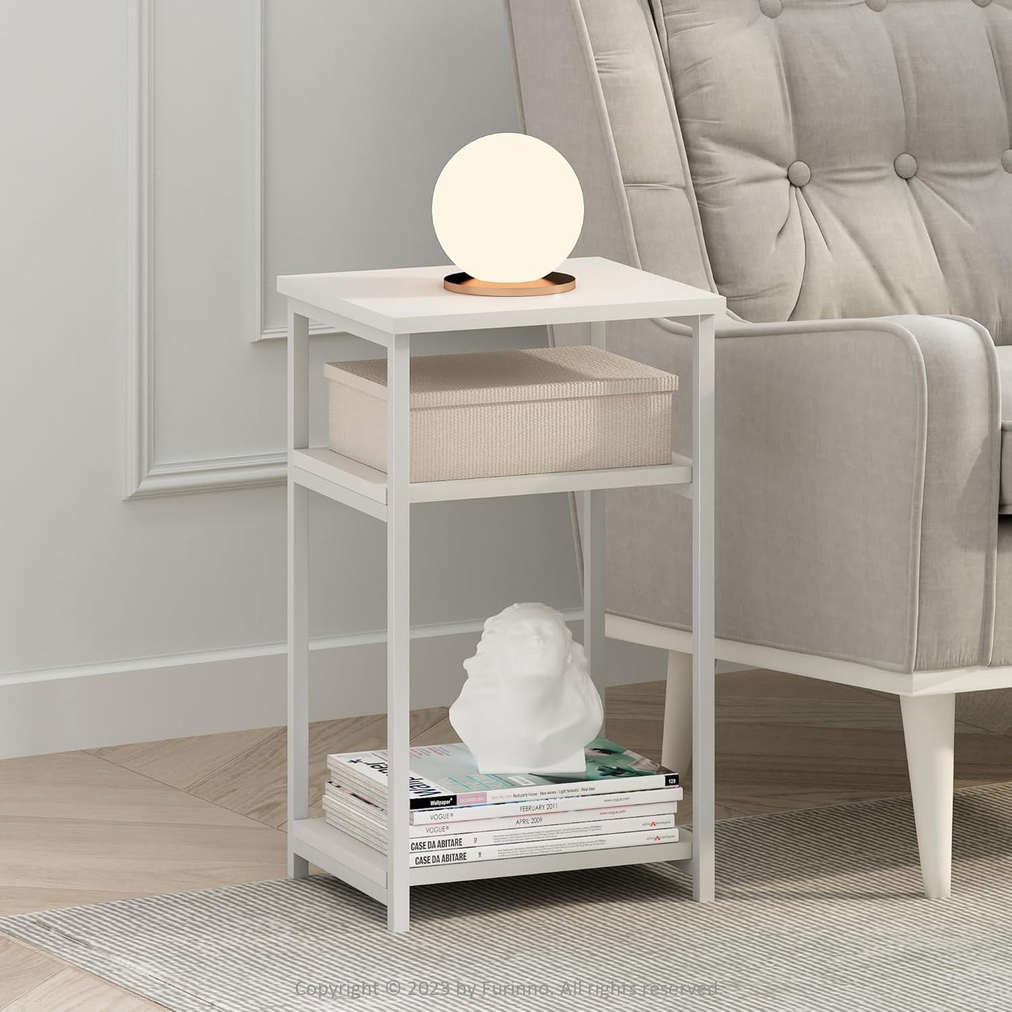 3-Tier Furinno JUST Side Table, Metal Frame Modern End Table with Open Shelf, Night Stand, Bedside Table, for Living