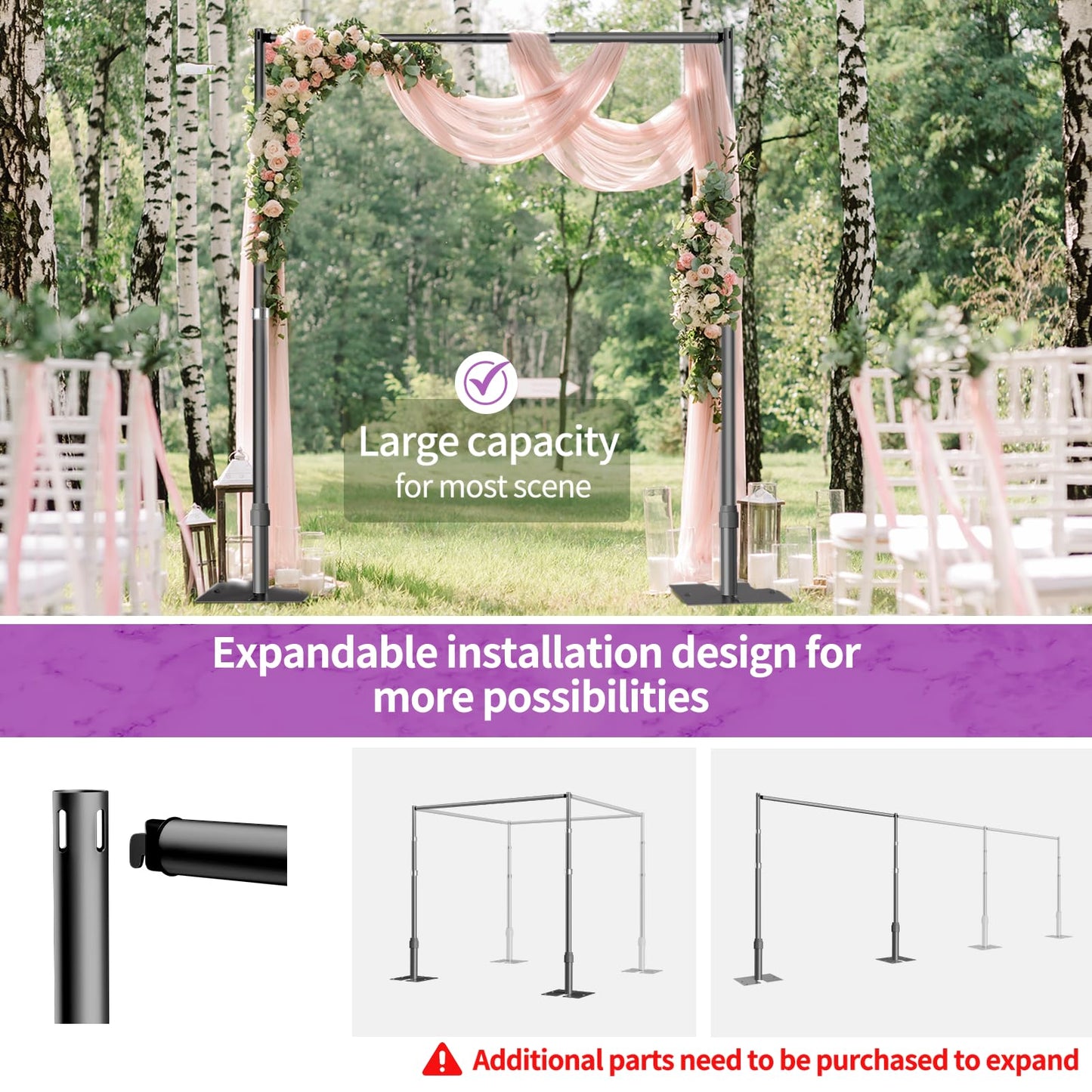12x10 Pipe and Drape Stand Kit, Heavy Duty Backdrop Stand Adjustable, Sturdy Metal Back Drop Decoration Frame with Flat Base for Parties, Flower Wall, Wedding, Event,Trade Shows, Photo Shoot- Black