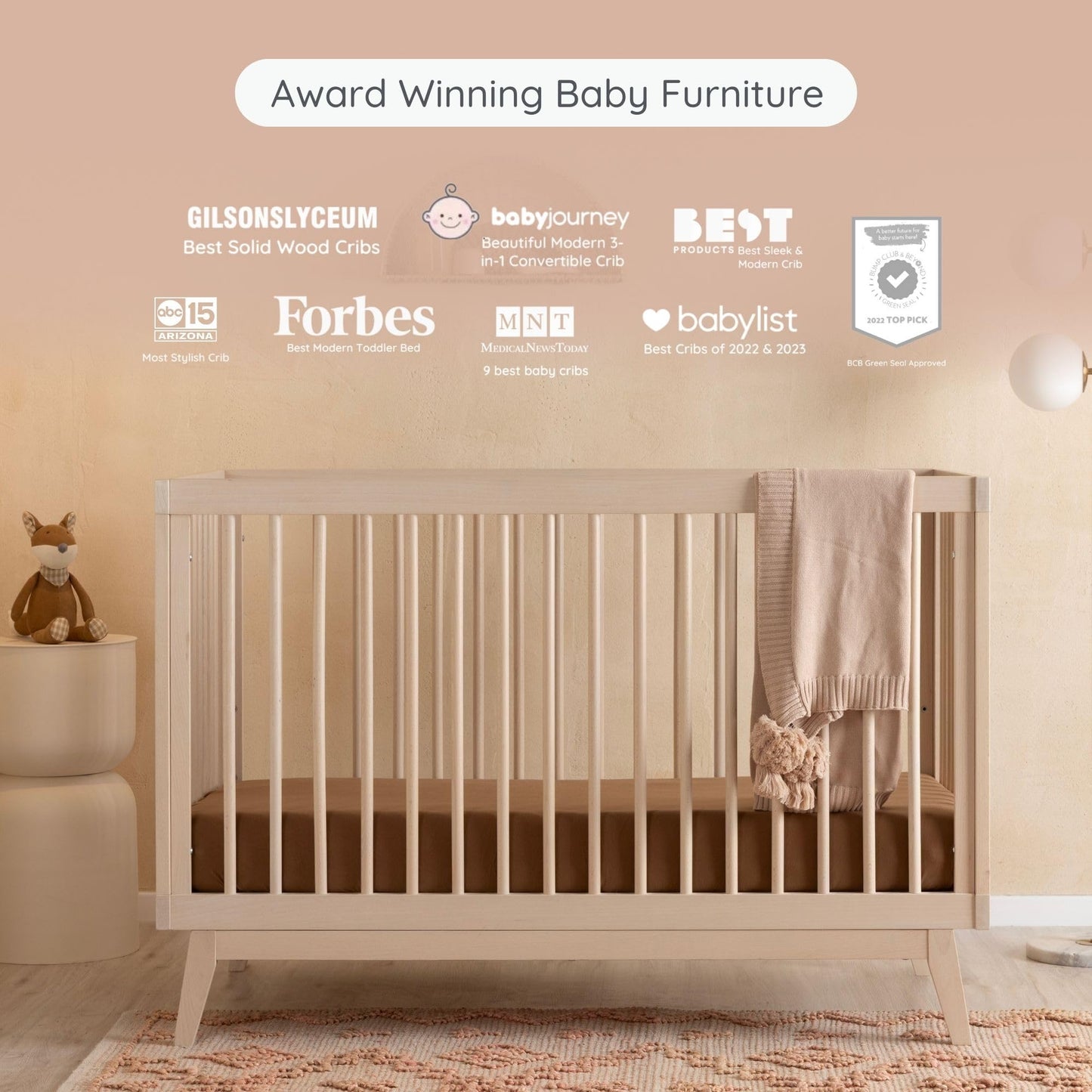 dadada Baby Soho 3-in-1 Convertible Wooden Crib to Toddler Bed - Made in Italy, GREENGUARD Gold Certified, Baby-Safe Finish, Handcrafted Beechwood, Modern Design, 3 Adjustable Heights (Washed Natural)