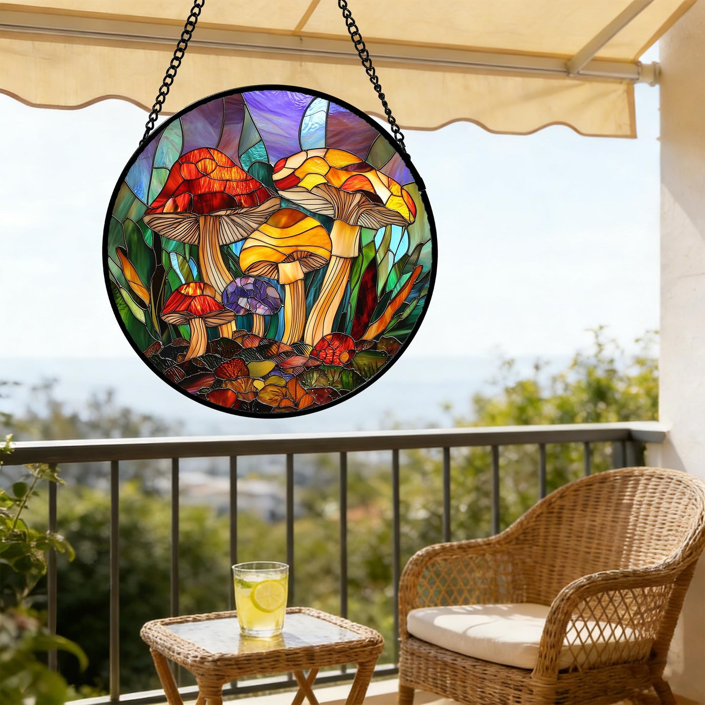 DASTOLL Stained Glass Window Hanging, Jungle Mushrooms Sun Catchers Diamond Glass Panel Hangings Plant Suncatcher Decor for Birthday for Women, Men, Wife, Aunt, and Mom 7.8 in