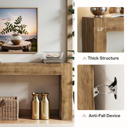 Tribesigns 63-Inch Solid Wood Console Sofa Table, Farmhouse Long Entryway Table Behind Couch for Living Room, Entrance, Hallway, Foyer, Easy Assembly (Light Brown)