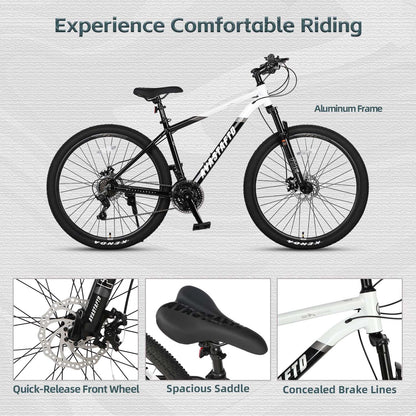 AVASTA 27.5-inch Mountain Bike for Man Male and Woman Female Adult with Lightweight Aluminum Alloy Frame and Dual Disc Brakes,Front Suspension,21-Speed Gear Shifters,Hidden Brake Cables,Color White