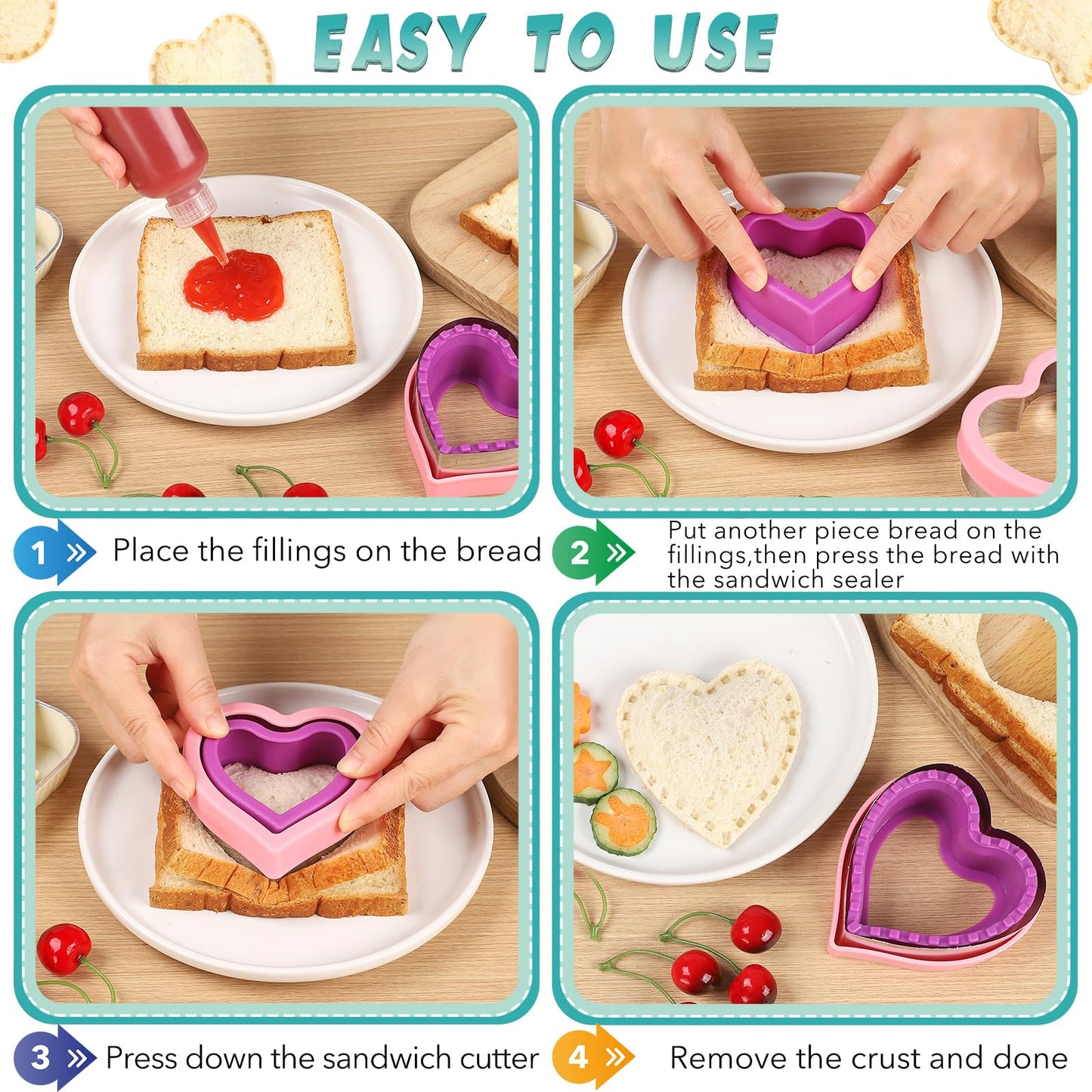 Sandwich Cutter and Sealer, 34 Pcs Sandwich Cutters for Kids Lunch, Uncrustable Sandwich Cutter for Kids Bento, Cookie Cutters for Bento Box