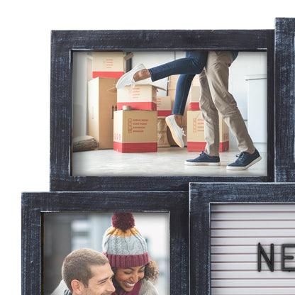 MELANNCO Collage Picture Frame with Letter Board, 8 Opening Photo Display for 4x6 and 4x4 Photos, 19 x 17 Inch Wall Decor with 144 Changeable Letters, Numbers and Symbols, Distressed Black