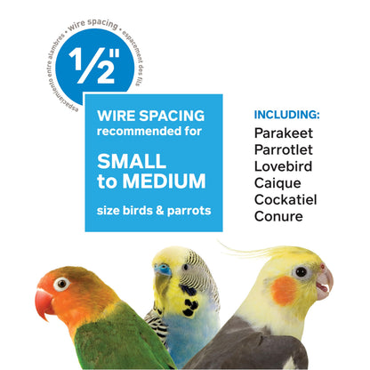 Prevue Hendryx Pet Products Wrought Iron Flight Cage - Big Rolling Bird Cage for Parakeets, Cockatiels, Conures, Lovebirds, Canaries, Finches, Parrotlets, & Caiques, 5 Ft - X-Large, Hammertone Black