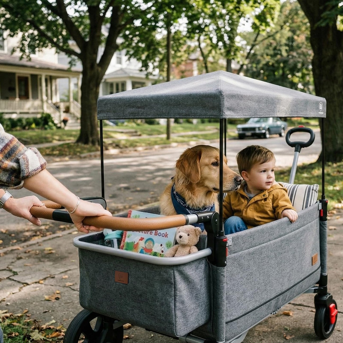 EVER ADVANCED Side-Unzip Stroller Wagon for 2 Kids - 2-in-1 Bench Mode & All-Terrain Push-Pull Wagon - Spica Cast & Special Needs Friendly - JPMA Certified, UV Canopy, Foldable for Zoo, Beach & Travel
