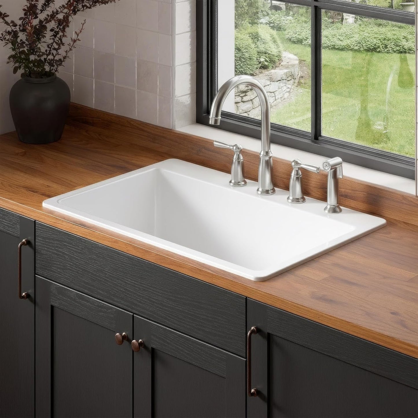 Sinkology Jackson Crisp White Fireclay Drop-In Kitchen Sink - 33 Inch Single Bowl - SureFire Fireclay Won't Chip, Crack, or Stain - 4-Hole - Sinkology Everyday Warranty - Fits 36 Inch Cabinet