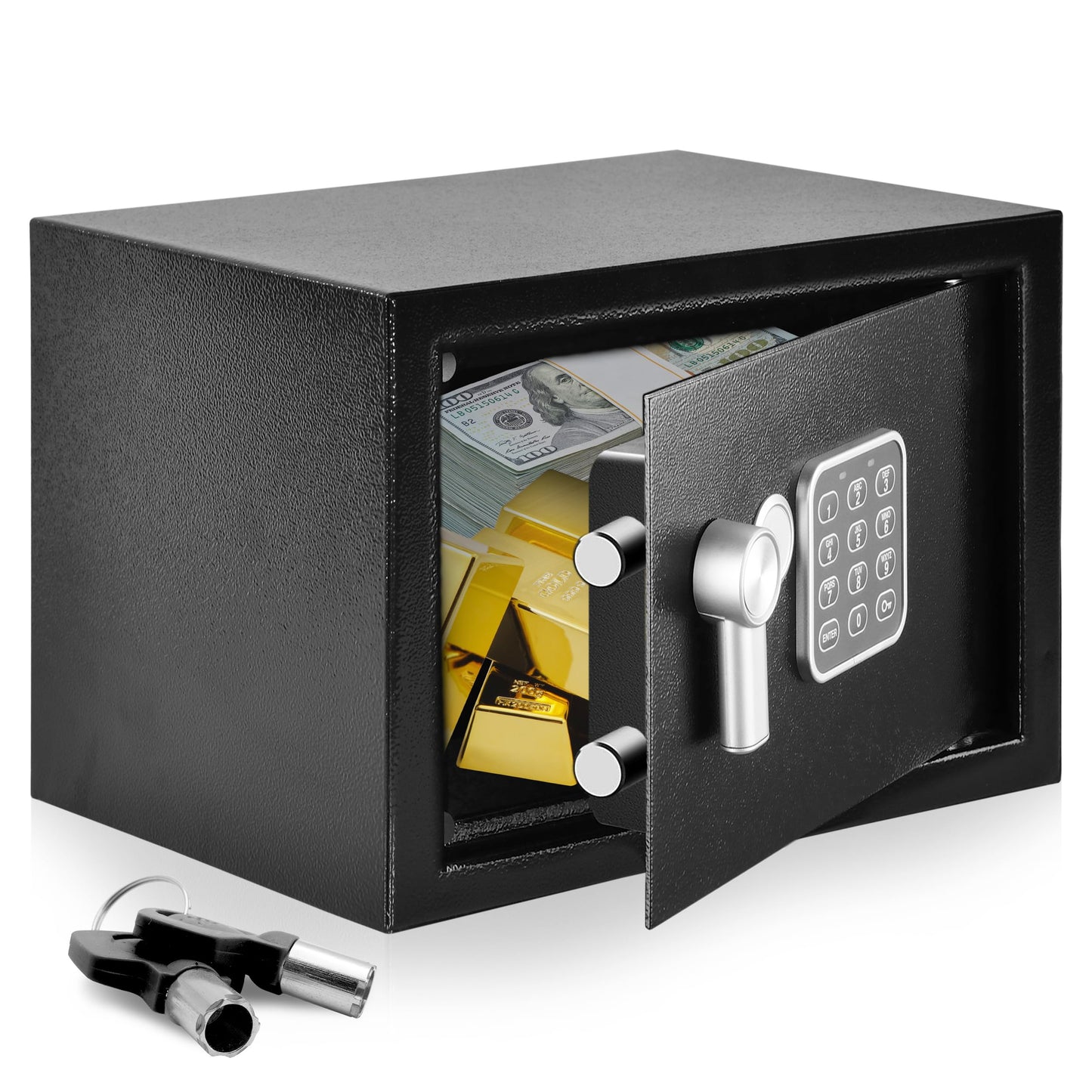 SereneLife Electronic Safe Box | Heavy Duty 12.2’’ x 7.8’’ Lockbox | Digital Keypad Code & 2 Key access | Small Money Safe for Home & Office | Secure Cash, Jewelry, Valuables | Wall & Floor Mountable