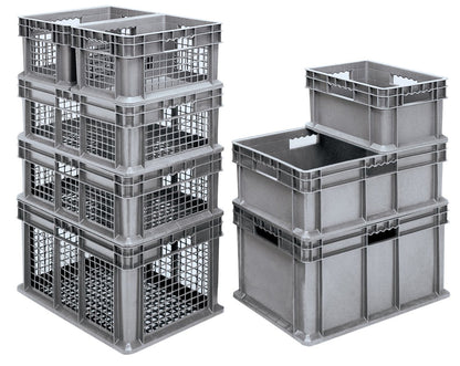 Akro-Mils 37676 Plastic Straight Wall Container Tote with Mesh Sides and Solid Base, (24-Inch x 16-Inch x 16-Inch), Gray, (2-Pack)