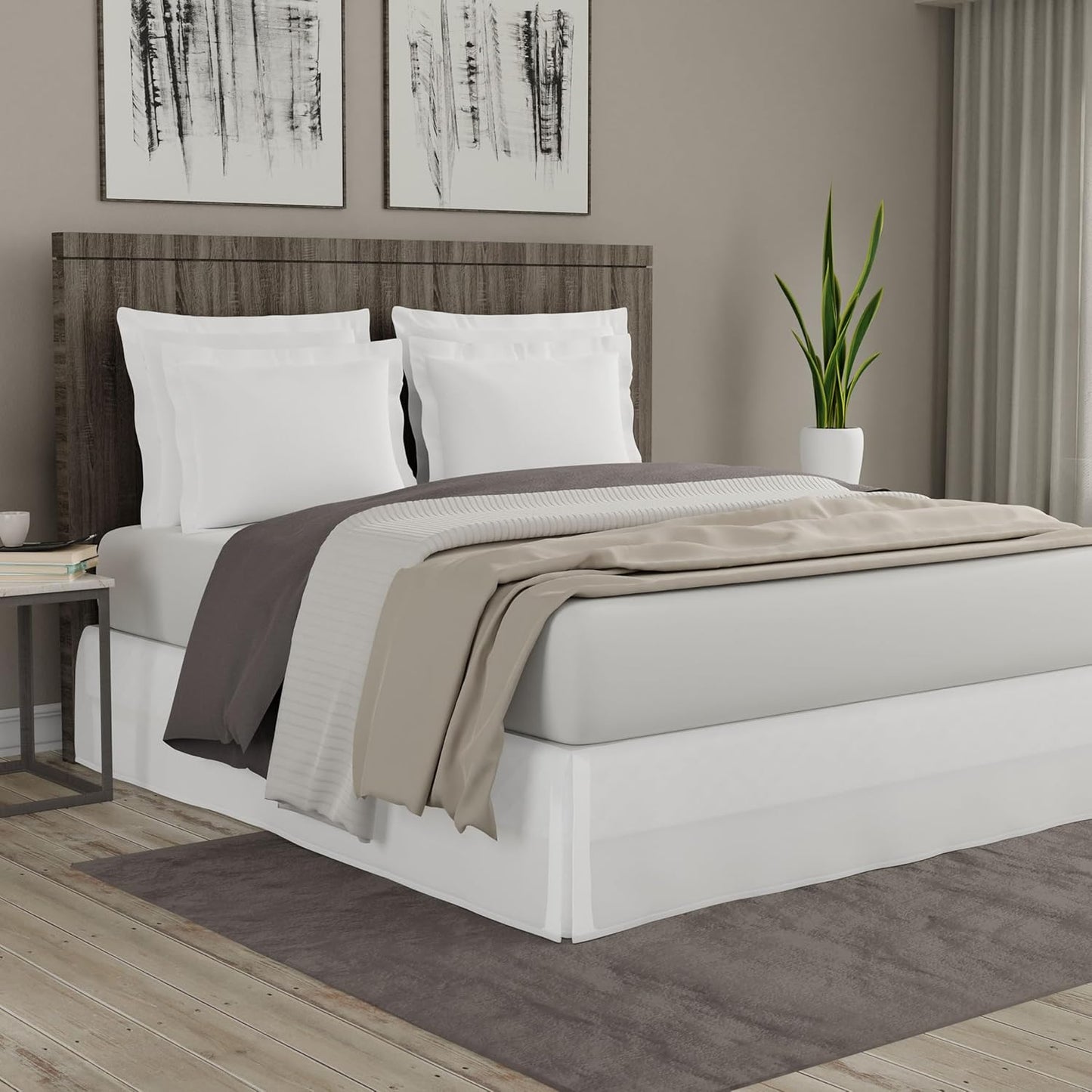 TodaysHome Microfiber Classic Tailored Bed Skirt Dust Ruffle, Queen, White - TOH25014WHIT03