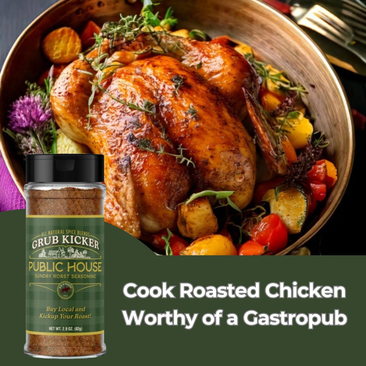 Grub Kicker Public House Sunday Roast Seasoning - 2.9 oz Bottle - Prime Rib, Pot Roast, and Beef Tenderloin Spice Rub - Perfect for Slow Cooker Meals and Savory Dishes - 3 Pack