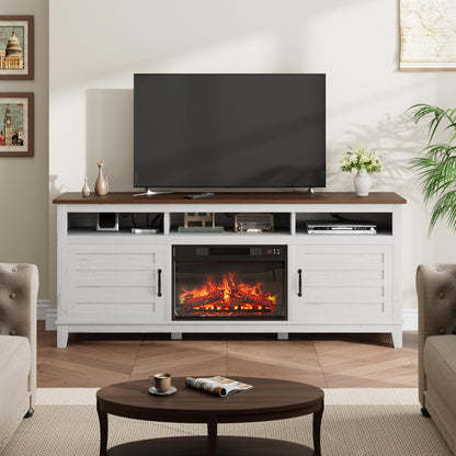 GarveeHome TV Stand with Electric Fireplace, Fireplace Entertainment Center, Farmhouse TV Stand with Cabinet Doors,for Living Room, Bedroom