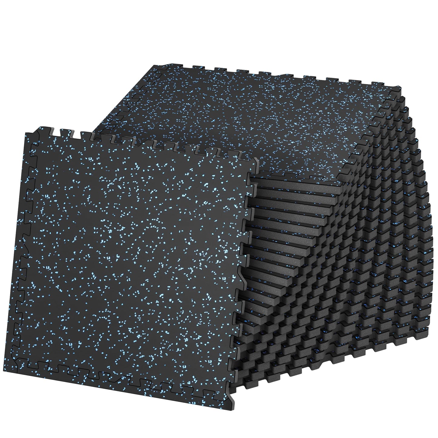SUPERJARE 1" Extra-Thick Rubber Top Exercise Mat, Puzzle Gym Flooring for Home Gym, Gym Mat for Workout Equipment, Interlocking Floor Tiles with EVA Foam, 24 Pcs 96 Sq Ft, Black/Blue