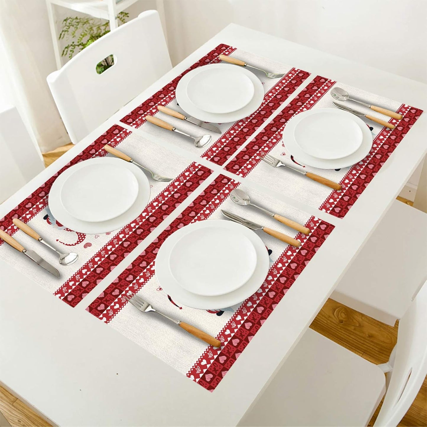 Stylish Placemats for Dining Table Decor, Cute Gnome I Love U Valentine's Day Non-Slip Table Mat, Set of 4