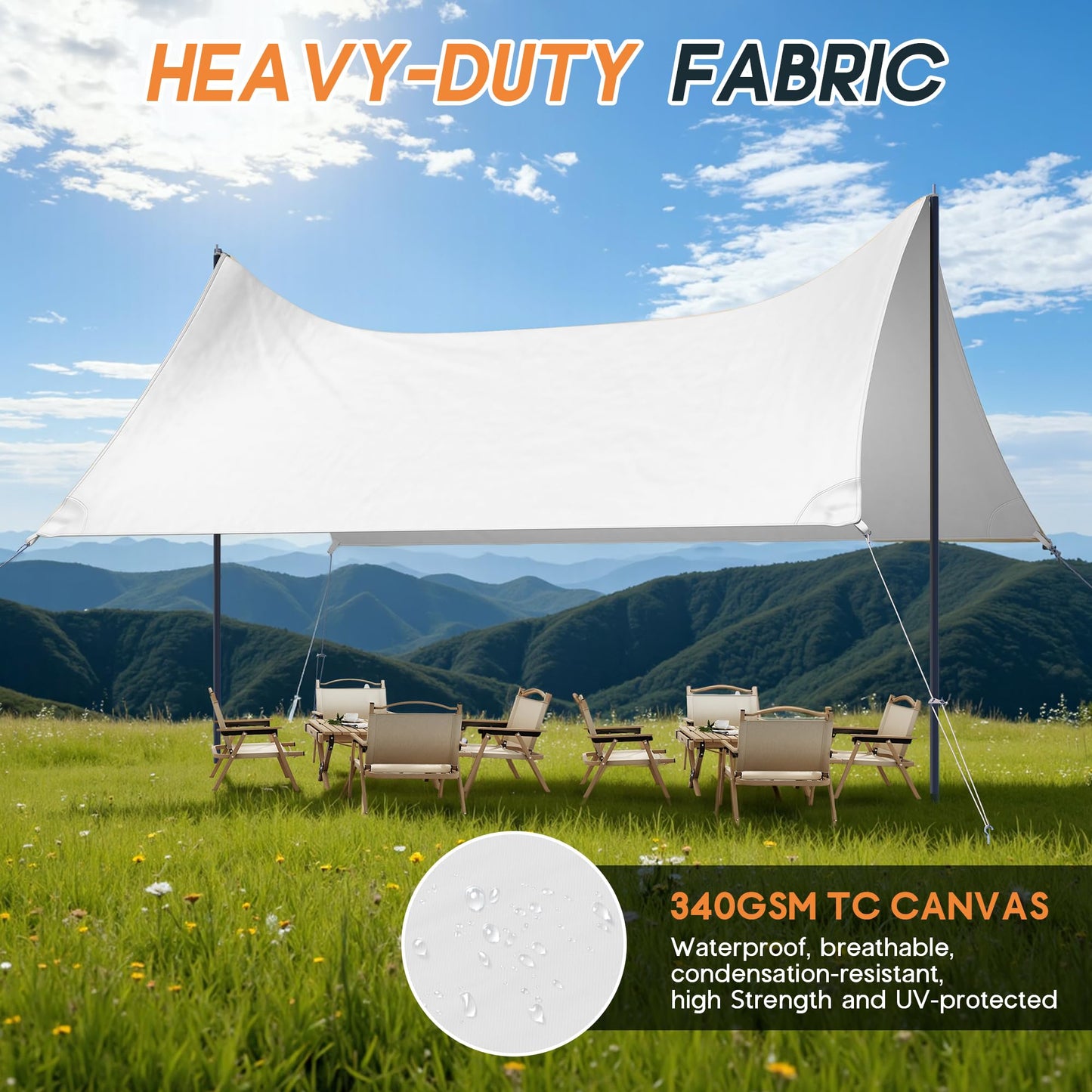 SPECRAFT Canvas Bell Tent for Camping, Waterproof Glamping Yurt Tent with Canopy & Stove Jack, Breathable Mesh 4-Season Family Shelter for Outdoor Camping, Parties, 8–10 Person