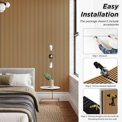 Smartstandard 4 Pack 106" x 12.6" Wood Slat Wall Panels, Soundproof Wooden Wall Panels, Acoustic Wood Panels for Wall, 3D Fluted Wooden Panels for Interior Wall Decor, Light Brown