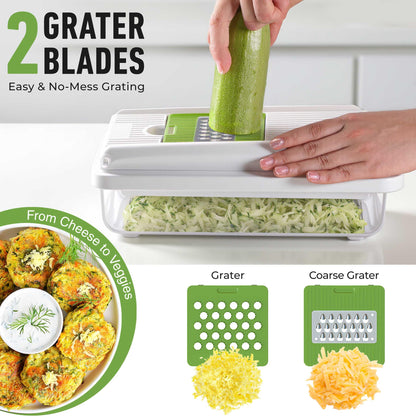 Mueller Vegetable Chopper, Mandoline Slicer, Food Veggie Chopper, Cheese Grater, Onion Vegetable Cutter with Container, Dicer, Kitchen Gadgets & Essentials, White Sand/Green