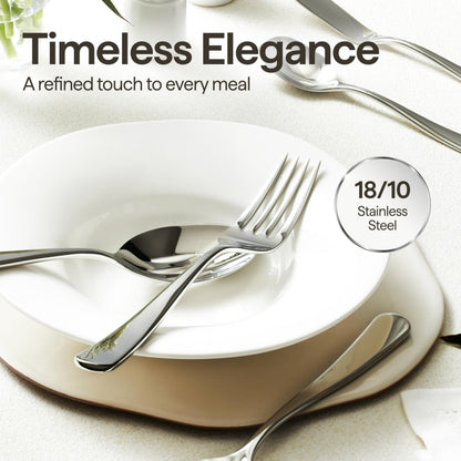 Luciella Tropea Flatware Set for 12, 65-Piece Premium 18/10 Stainless Steel Silverware Set with Serving Utensils, Modern Mirror Finish, Rust Resistant, Dishwasher Safe, House Warming Gifts New Home