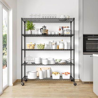 Seville Classics UltraDurable Heavy Duty NSF Solid Steel Wire Rack Storage Unit, Organizer for Garage, Warehouse, Office, Restaurant, Classroom, Kitchen, Black, 5-Tier Shelving, 60" W x 24" D