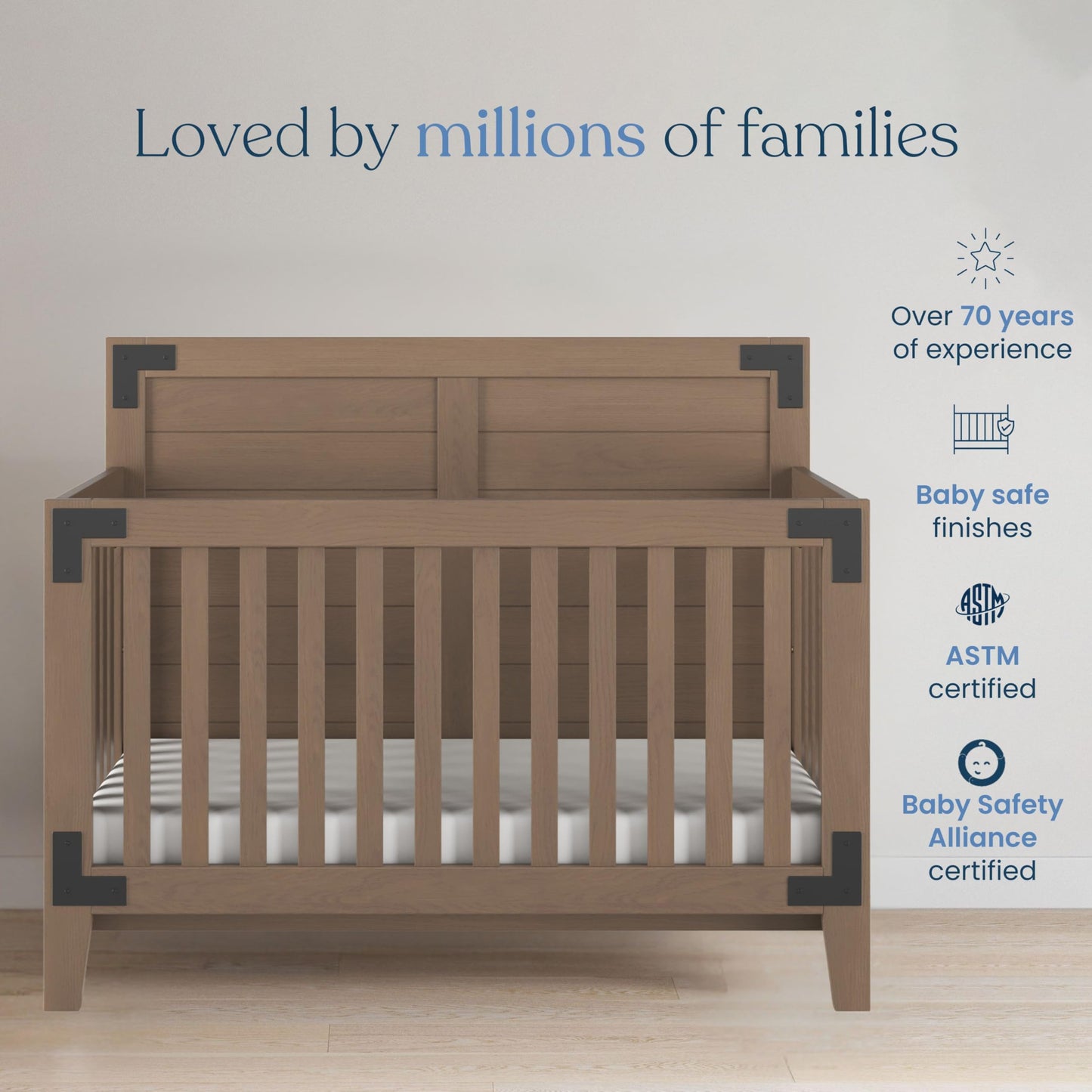 Child Craft Lucas Design 4-in-1 Convertible Baby Crib Nursery Furniture Set - Baby Bed, Toddler Bed and Full Size Bed, 3 Adjustable Mattress Positions, Real Wood, Baby Safe Finish (Dusty Heather)