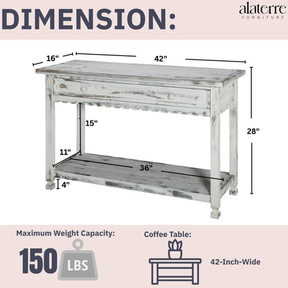 Alaterre Furniture Rustic Country Cottage Console Table with 1 Drawer & 1 Shelf, Distressed Finish - Perfect for Living Room, Entryway, Hallway