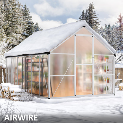 AirWire 8×12 FT Walk-in Greenhouse for Outdoors, Polycarbonate Greenhouse Kit with Roof Vent, Large Heavy Duty Green Houses for Outside Backyard Patio Garden, Sliver