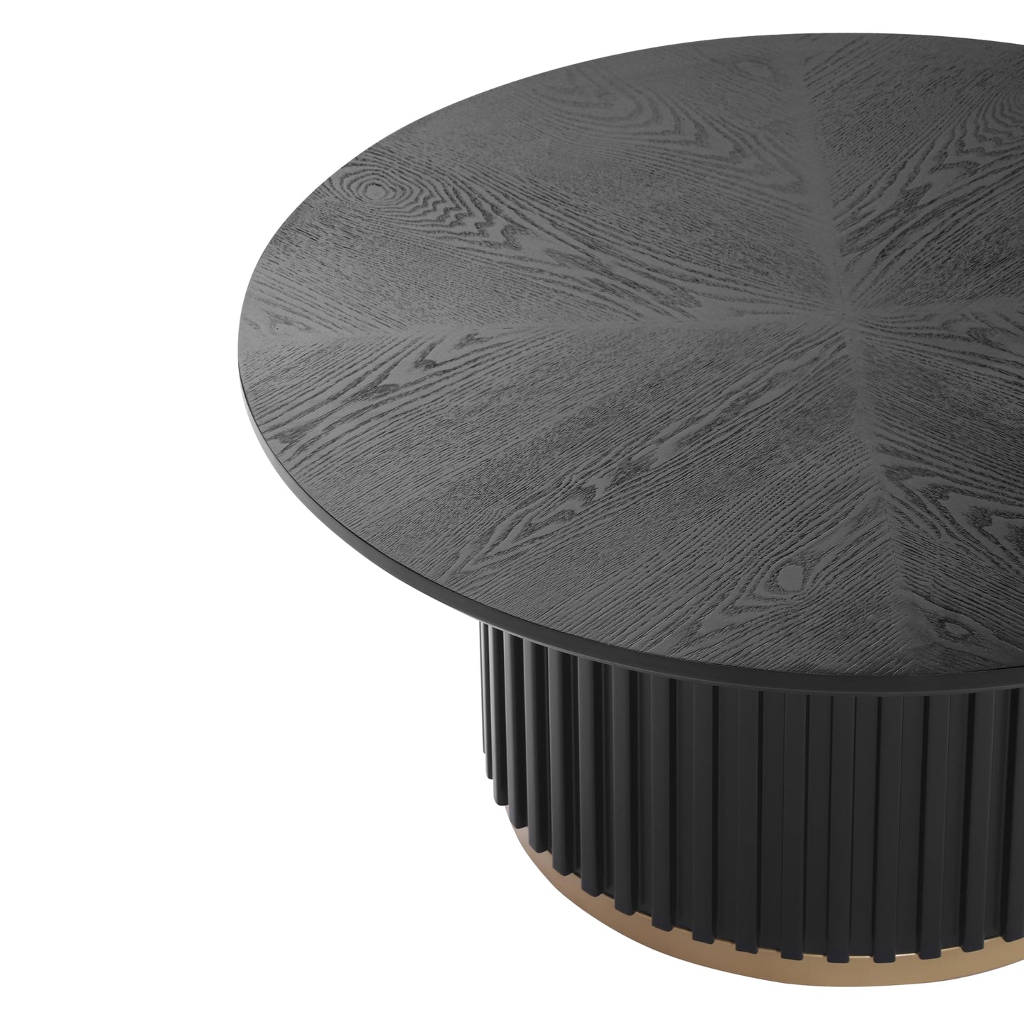 Christopher Knight Home Modern Round Coffee Table 33.46" Fluted Pedestal Base Sculptural Accent Table with Ash Veneer Top and Gold Metal Detail for Living Room Lounge and Minimalist Interiors, Black