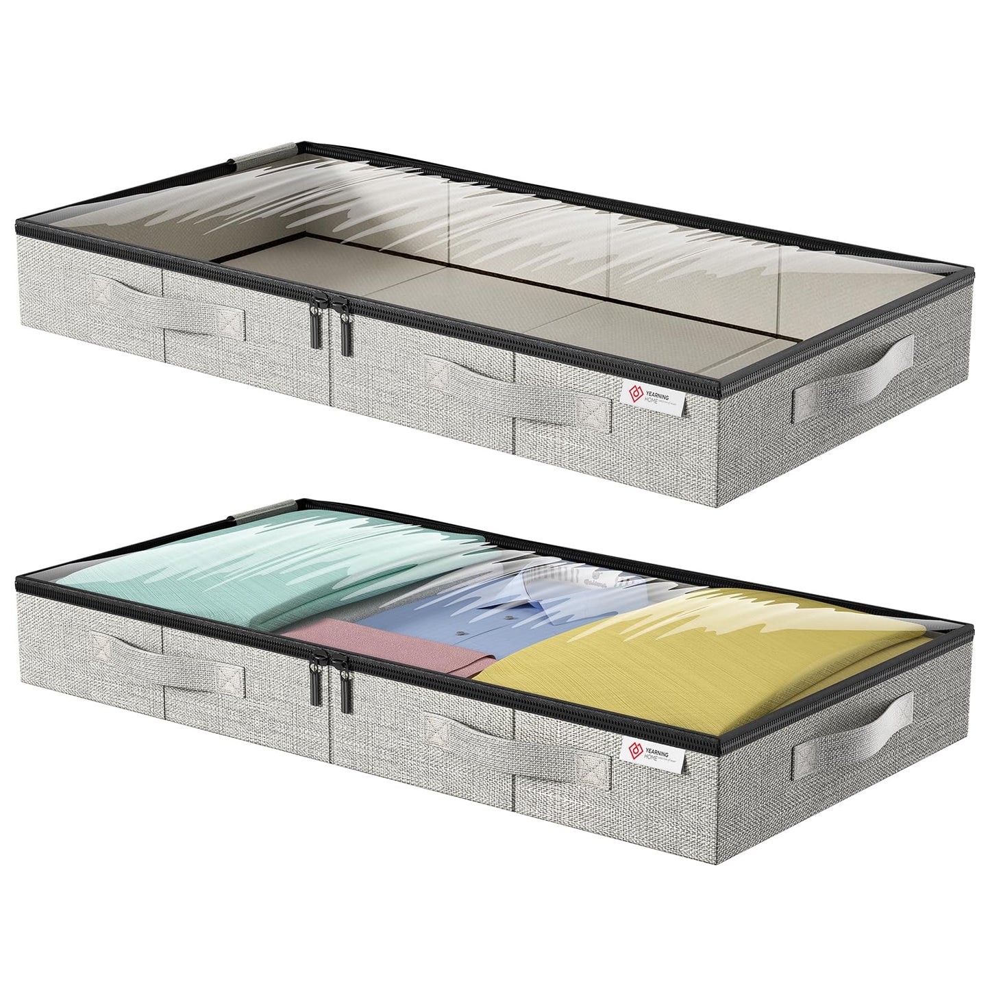 4.5 Inches Under Bed Storage Containers,2 Pack Low Profile Underbed Storage Boxes with Sturdy Structure and Lids, Reinforced Handles and Sturdy Sidewalls/Bottom for Clothes, Blanket, Pillows and Shoes
