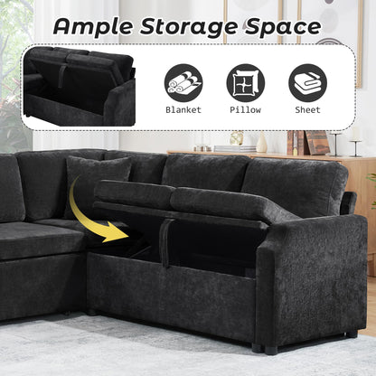 Eafurn 82 INCH Convertible Sleeper Sectional Sofa Pull Out Couch Bed for Living Room - Chenille Upholstered Symmetrical L Shaped Corner Sectional Couch W/Storage and Throw Pillows