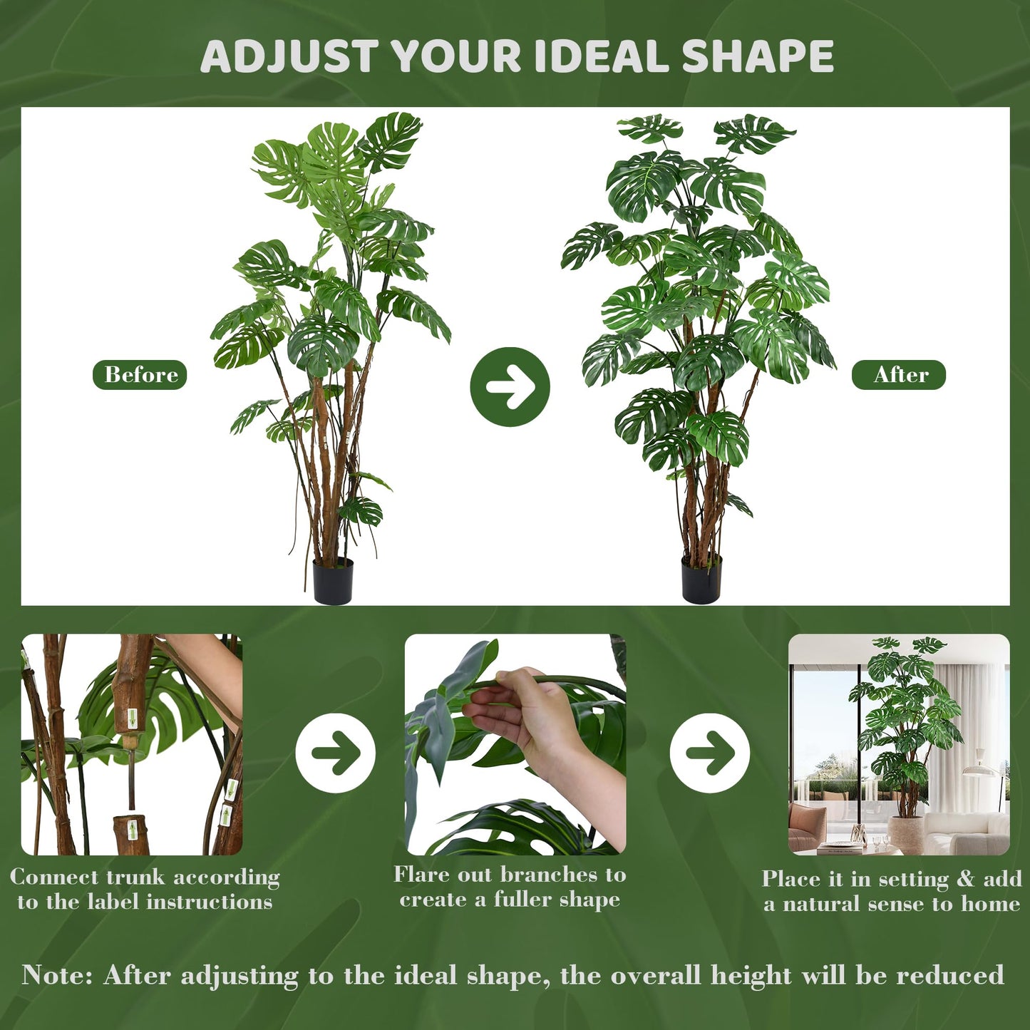 Roselywed Artificial Monstera Deliciosa Tree 8FT with 27 Split Leaves Realistic Tropical Swiss Cheese Plant 94 Inch Tall Large Fake Faux Palm Black Pot for Indoor Home Office Porch Mall Hotel Decor