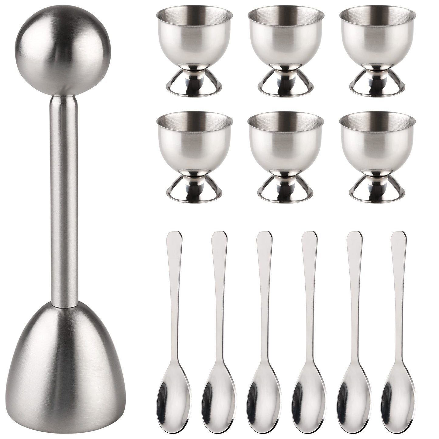 Egg Cracker Topper Set of 13 Egg Cups for Soft Boiled Eggs Tool Set Includes 1 Egg Topper Cracker 6 Egg Cups 6 Spoons (egg cup 13)