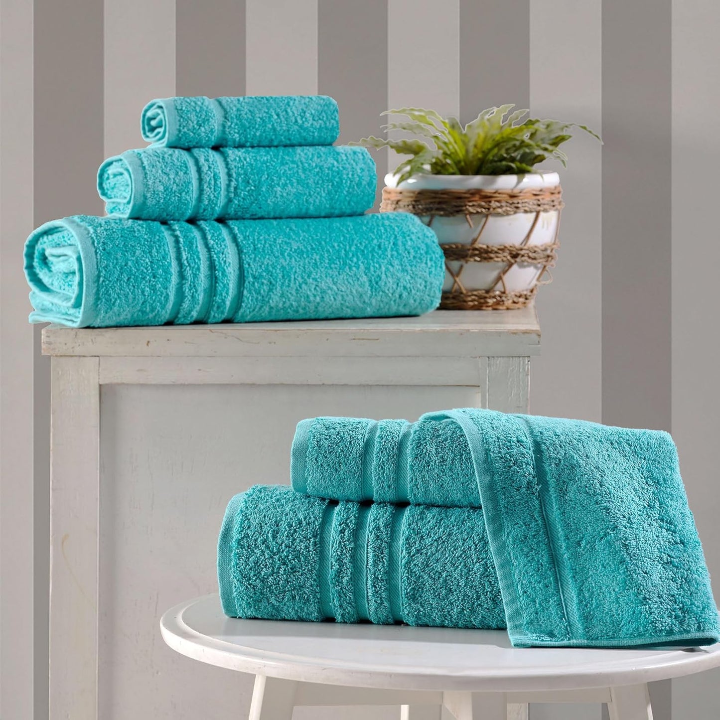 6 Set 2 2 2 Hawmam Linen Teal Turquoise Piece Bath Towels for Bathroom Original Turkish Cotton Soft, Absorbent