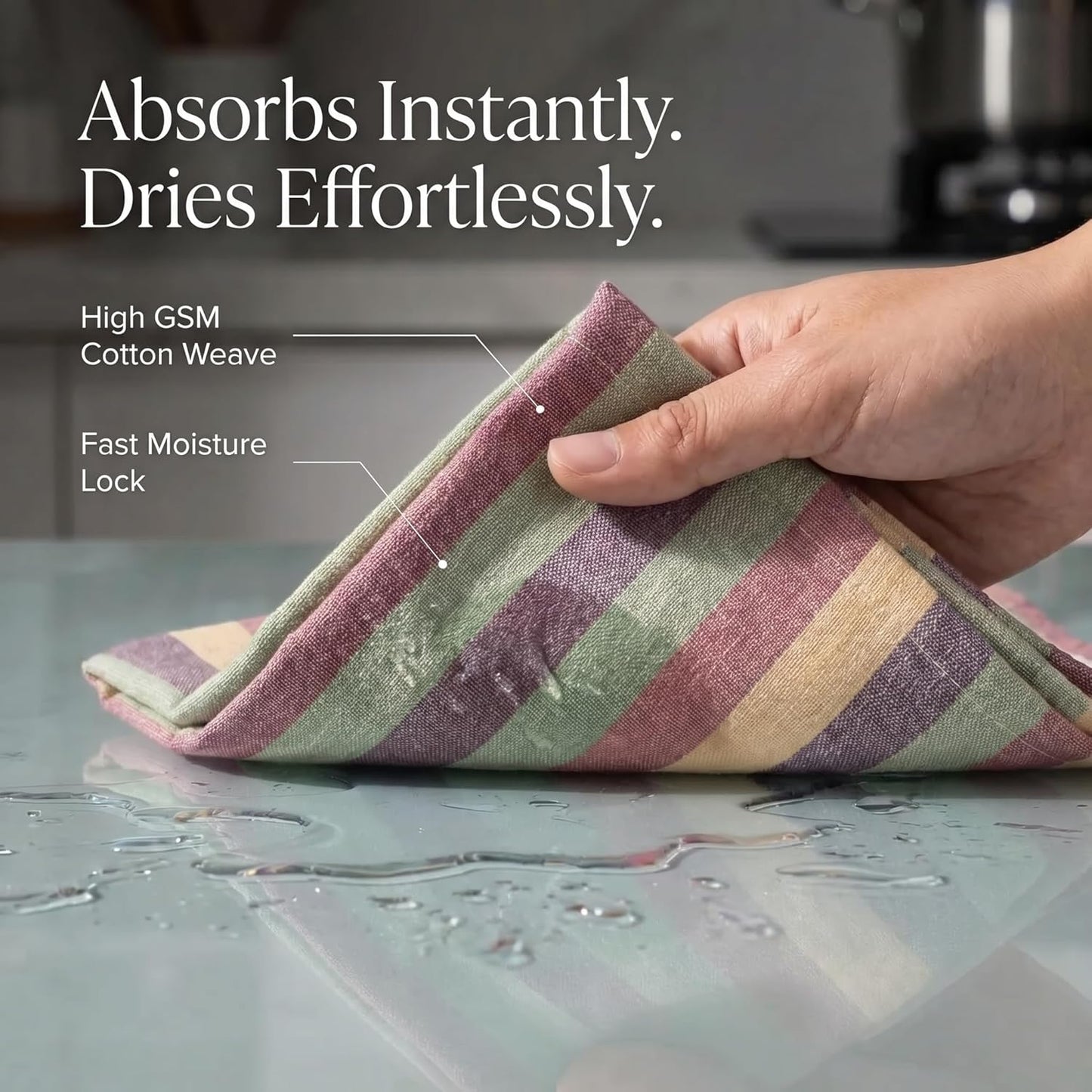 Set 6 20" X30 100% Urban Villa Kitchen Towels Harvest Stripes Dish Towels of Cotton Highly Absorbent Quick Drying Dish
