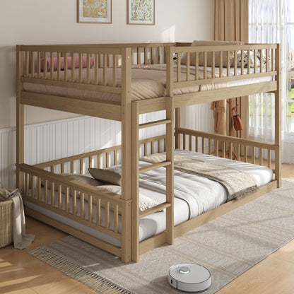 Merax Queen Over Queen Bunk Bed with Ladder & Guardrails - Solid Wood Double Bunk Bed for Adults/Teens, Convertible to 2 Separate Platform Beds, No Box Spring Needed, Walnut