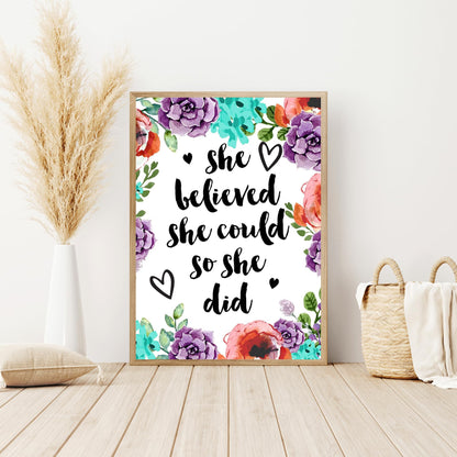 Modern Merch Inspirational Diamond Art for Adults DIY Motivational Quote Wall Art Floral 5D Diamond Painting for Adults, Flowers Cross Stitch Gem Art, Round Drill 12x16