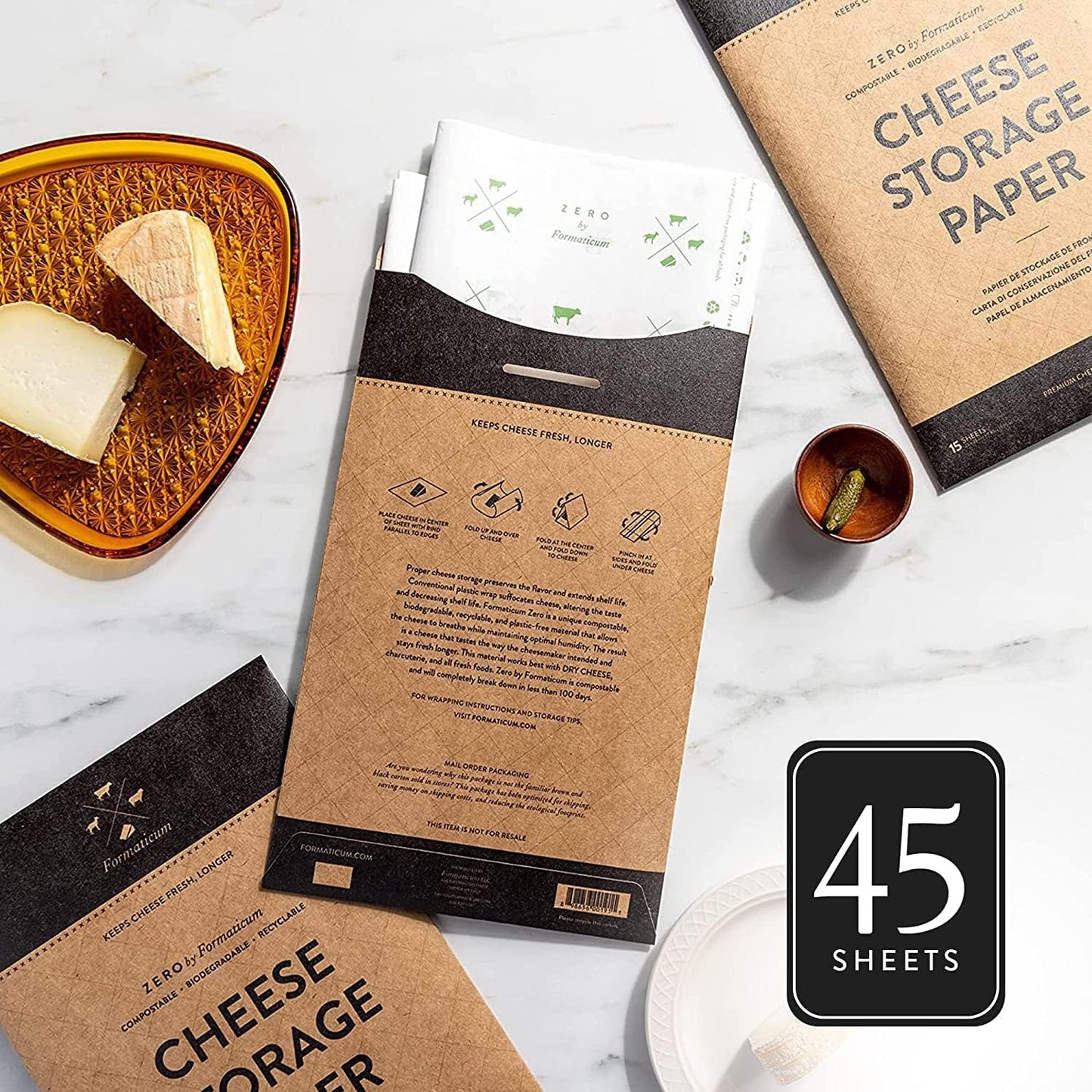 45-Pack 9 13 Inches Formaticum Zero Cheese Storage Paper, Compostable, Biodegradable, and Plastic-Free Paper to Keep