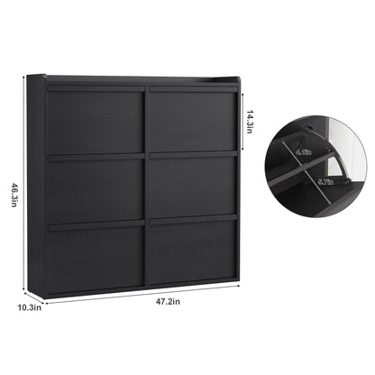 IDEALHOUSE Shoe Cabinet with 6 Flip Drawers,Hidden Wood Shoe Storage with Adjustable Shelf,Freestanding Shoe Organizer Rack for Entryway,Hallway,Living Room(Black)