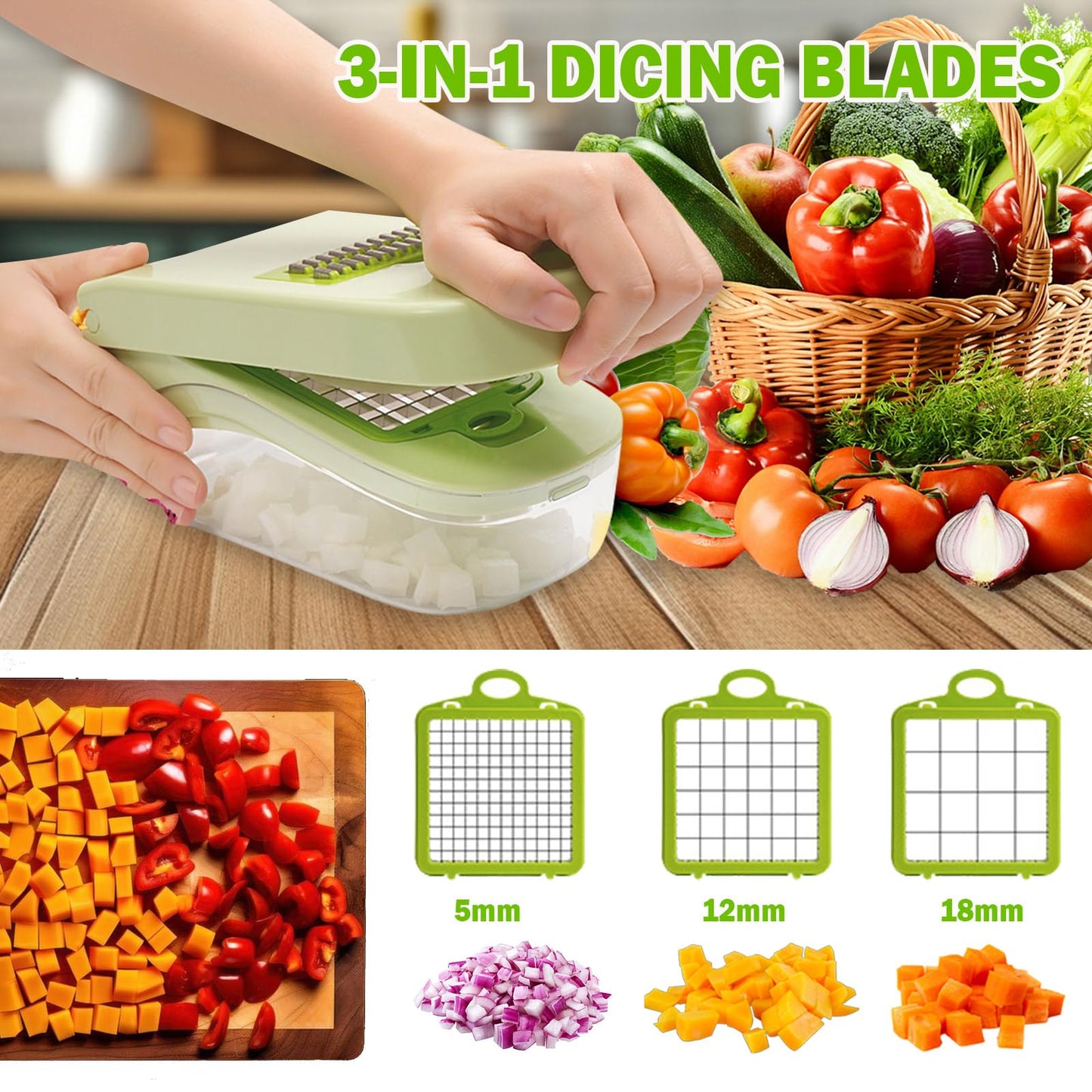 17-Piece Multifunctional Vegetable Chopper, Onion Dicer, Professional Kitchen Slicer, Food Cutter, Cheese Grater, Veggie Chopper with Storage Container, Essential Kitchen Tool