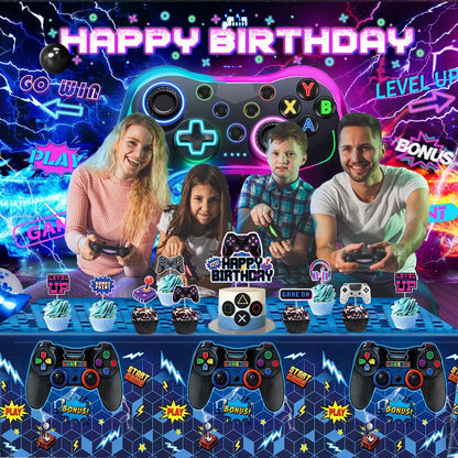 Video Game Birthday Decorations, Level Up Party Supplies Includes Plates, Napkins, Forks, Banner, Tablecloth for Boys Gamer Birthday Party Decorations, Serves 24