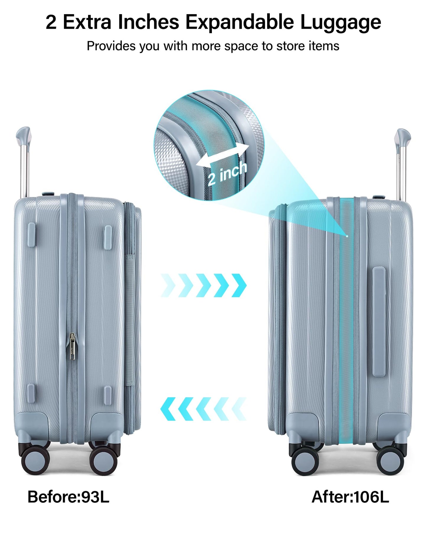 Hanke 26 Inch Expandable Luggage Top Opening Checked Bag Luggage Hard Shell Suitcases with Wheels Lightweight Travel Luggage Heavy Duty Luggage Suitcase with Lock for Woman Men-Grey