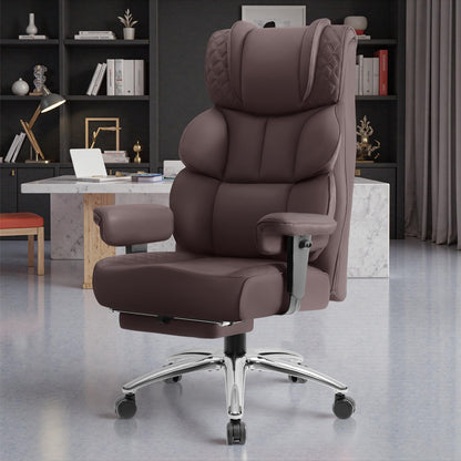BestGlory Office Desk Chair, Big and Tall Leather Gaming Chair with Footrest, Wide Ergonomic Comfy Executive High-Back Reclining Computer Chairs, Swivel Rolling Wheels and Padded Lumbar Support,Coffee