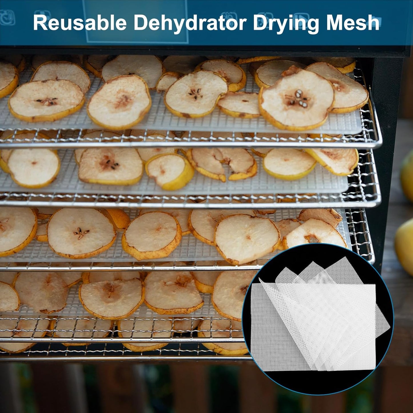 uxcell 14 x 14" Silicone Dehydrator Sheets, 5 Pcs Non-Stick Reusable Drying Mesh for Food Dehydrator, White