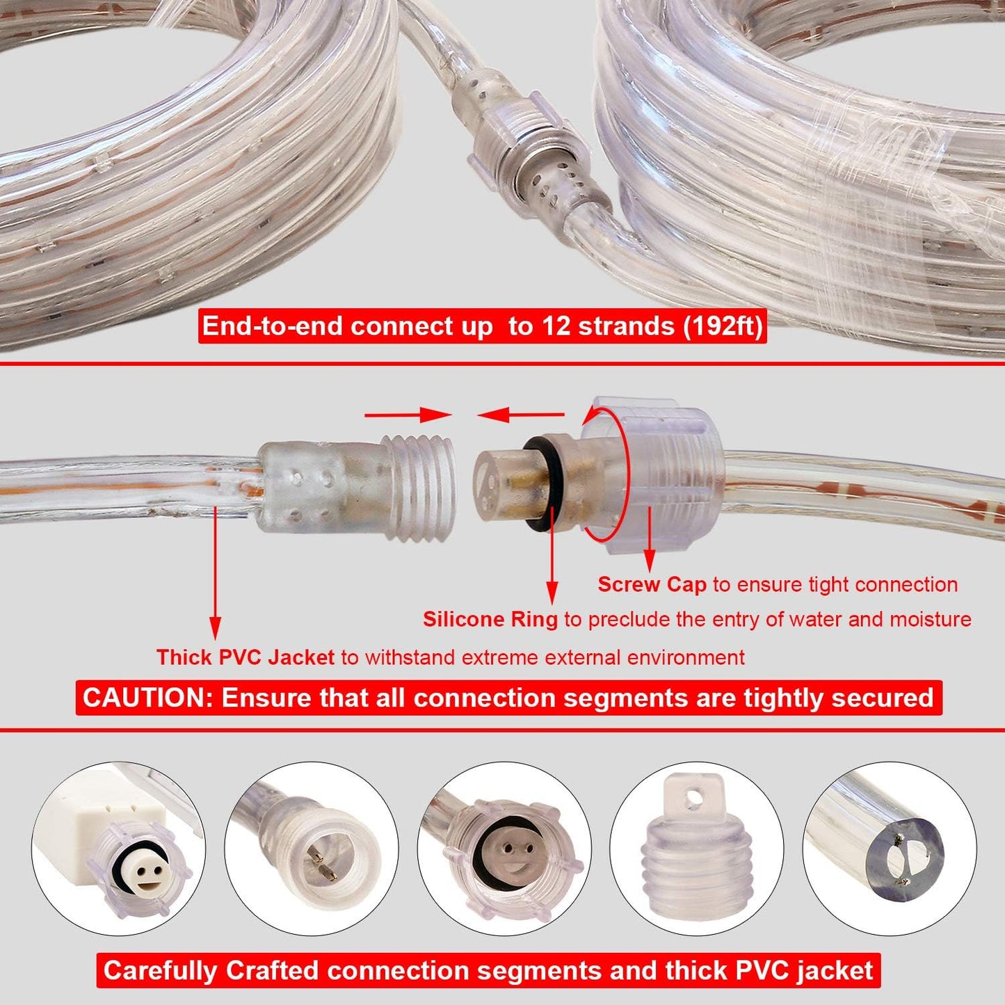 Areful 16ft 360 Red LED Lights, Rope Lights, Flexible and Connectable Strip Lighting, Waterproof for Indoor Outdoor