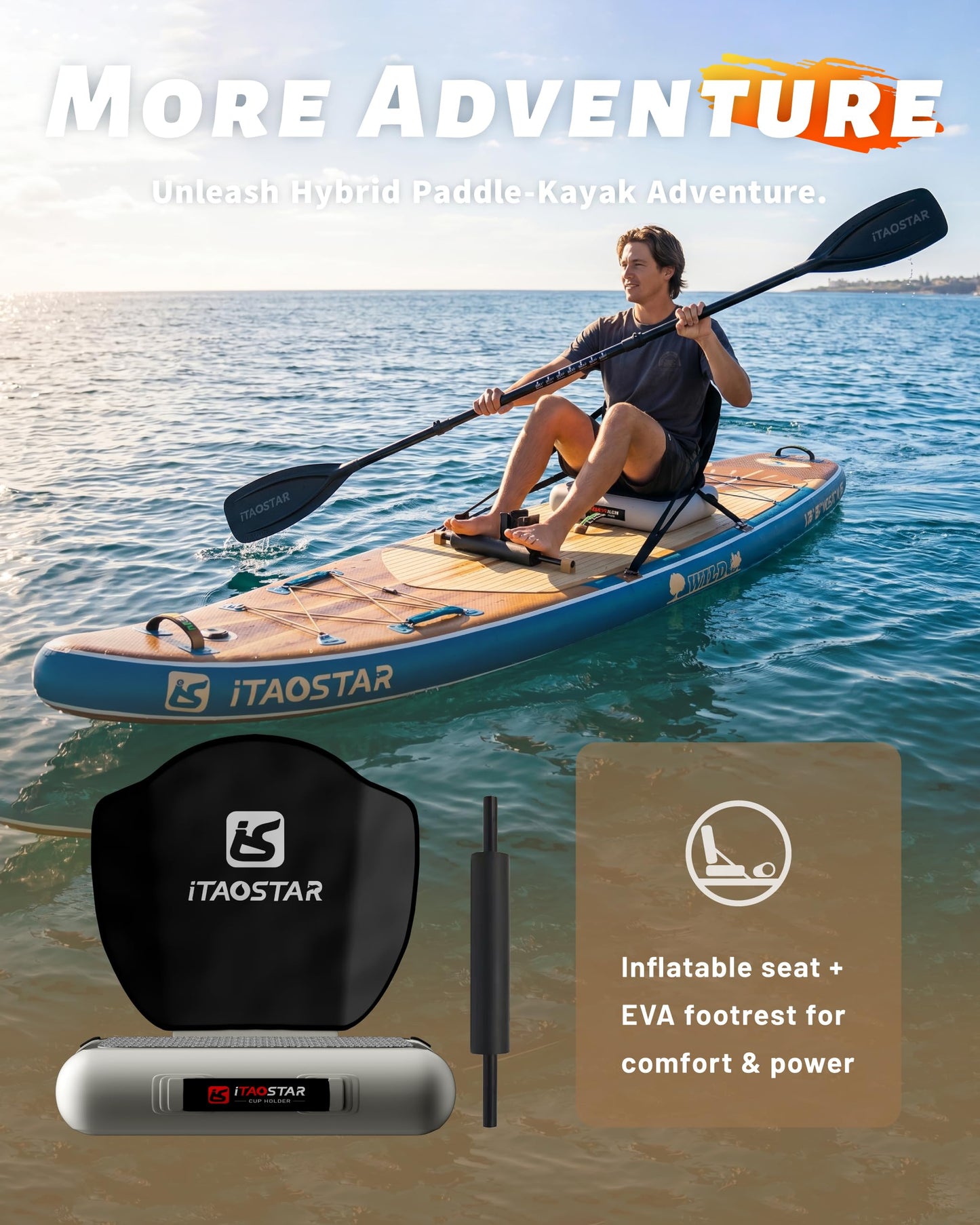 iTAOSTAR W02A Wood Inflatable Paddle Board Stand Up Paddleboard for Beginner Inflatable Paddle Board Wood Grain