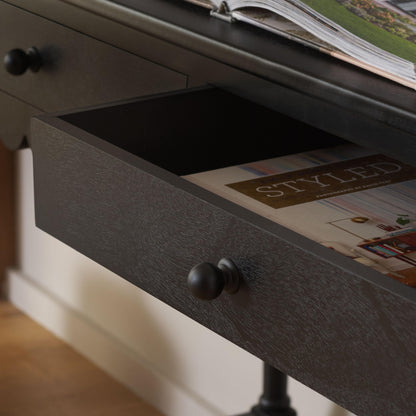 SAFAVIEH Furniture - Haven 2-Drawer Writing Desk - Matte Black - Solid Wood - Classic Storage Design - Ideal for Home Office, Den, Living Room, 42.1" W x 18.9" D x 29.5" H (DSK5715B)