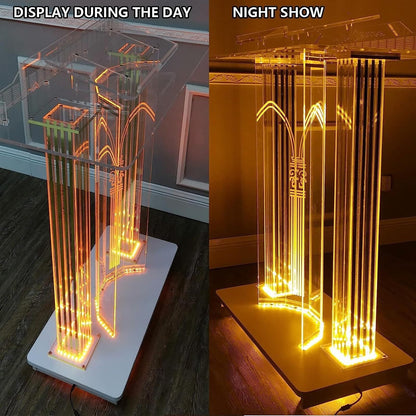 CAMBOS Lectern Podium Stand, Clear Podium Stand Clear Acrylic Podium with Rollers LED Lighted Podium Stand Classroom Decoration for Company Dining Table Furniture School