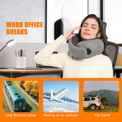 Travel Neck Pillows for Airplanes Or Trains, 360° Head Support Sleep for Long Flight, Skin-Friendly and Breathable, Kit with 3D Contoured Eye Mask, Earplugs and Storage Bag Gifts for Family